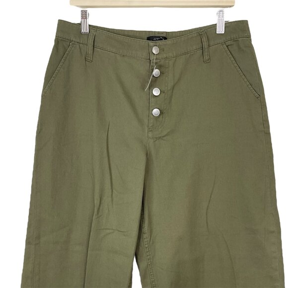 J. Crew Button Fly Wide Crop Twill Green Pant Size 10 - Picture 2 of 5